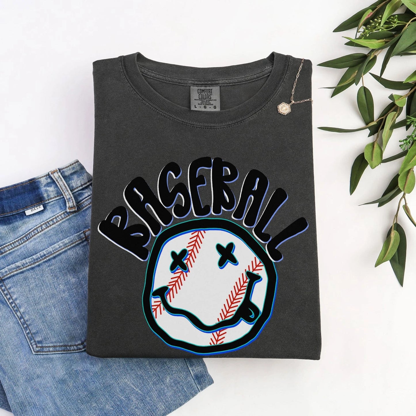 Grunge Baseball Happy Face Tee