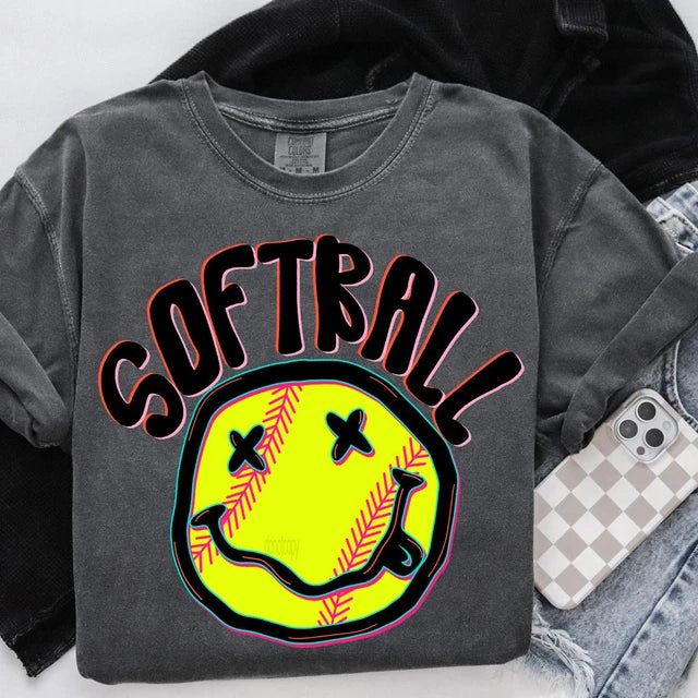 Grunge Softball Happy Face Tee