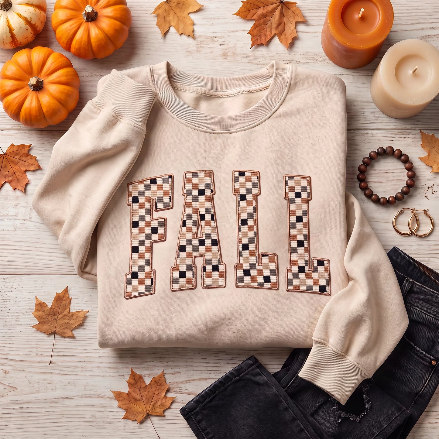 FALL Corduroy Plaid Patch Sweatshirt