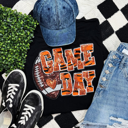 Orange Football Tiger Stripe & Leopard Sequin Patch