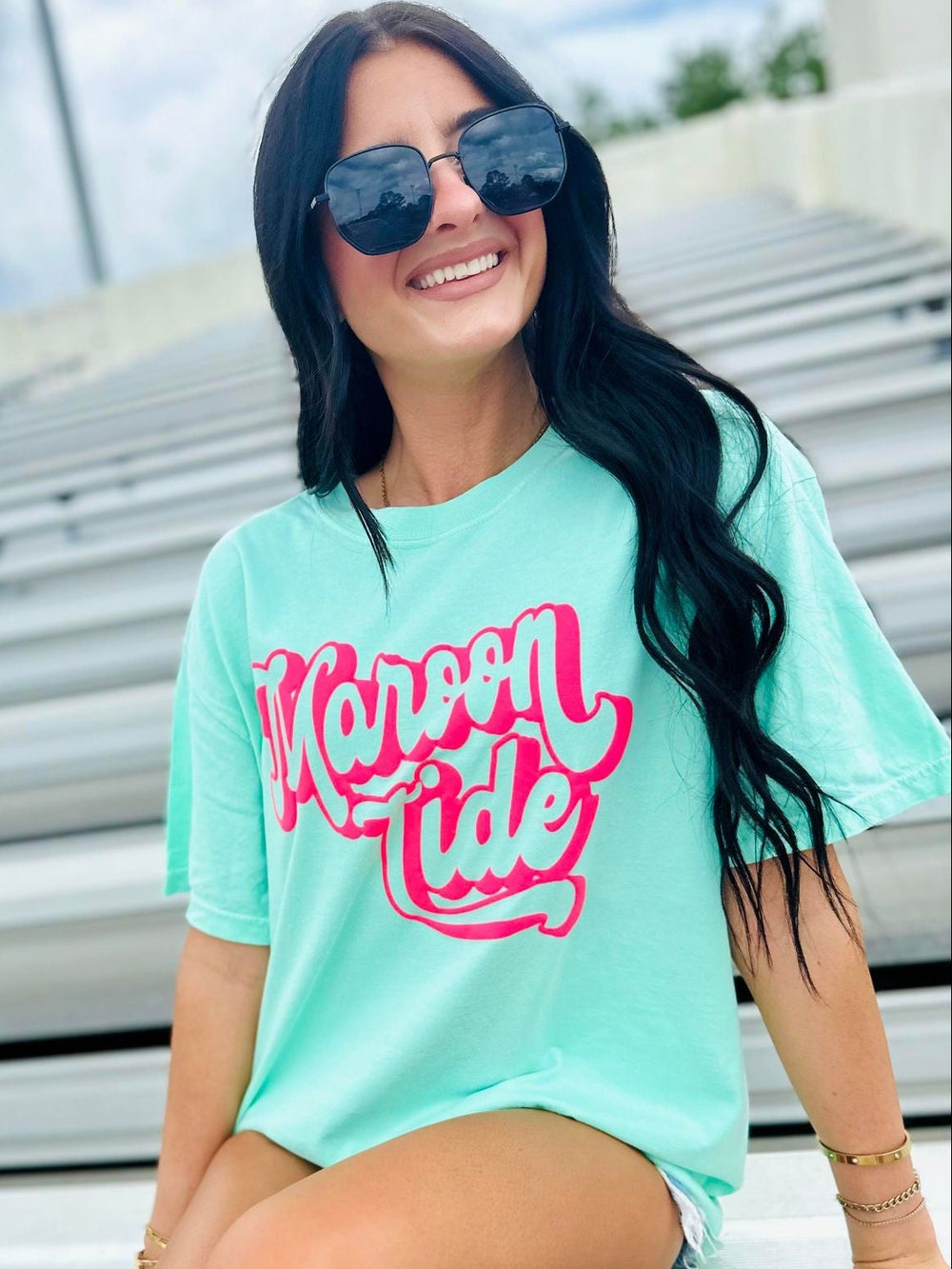 Custom Retro Hollow Shadow Puff Game Day Tee | Personalized Team Shirt