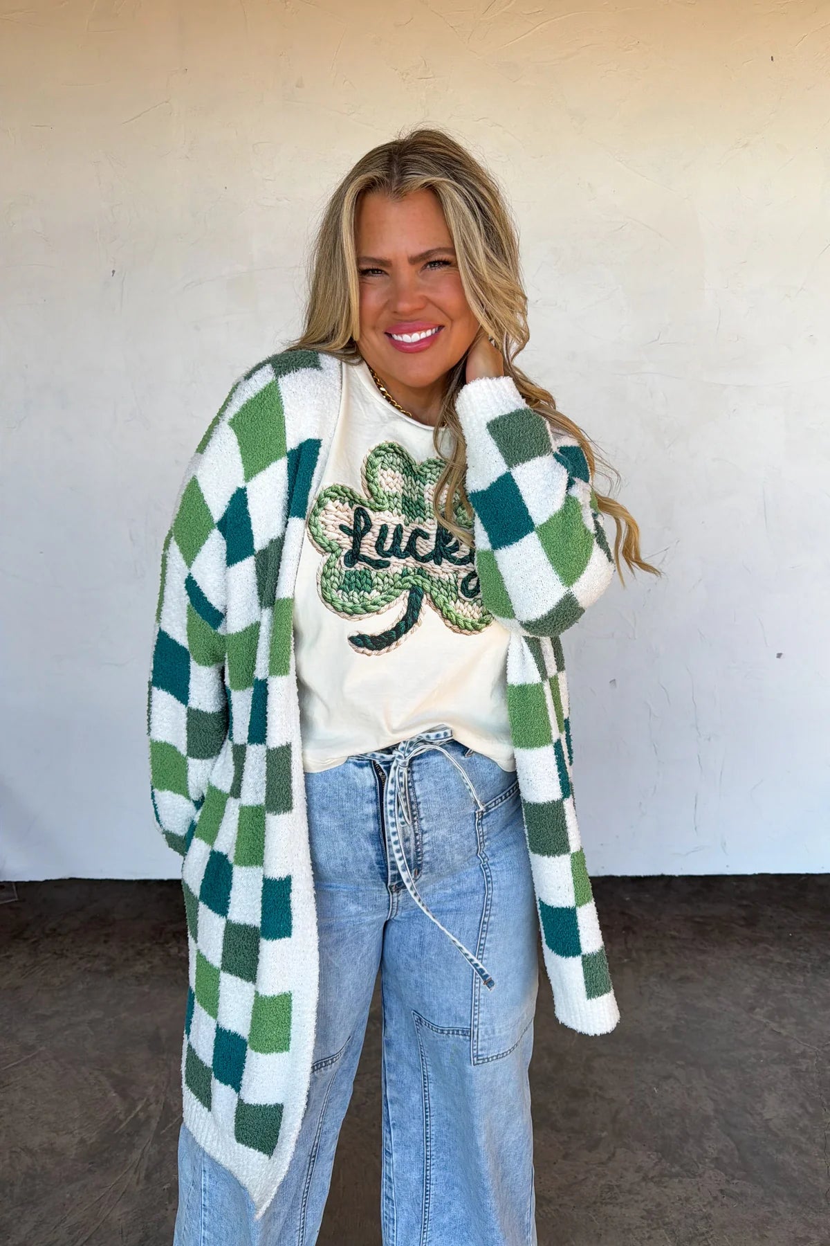 PREORDER- ST PATTY CHECKER CLOUD CARDIGAN