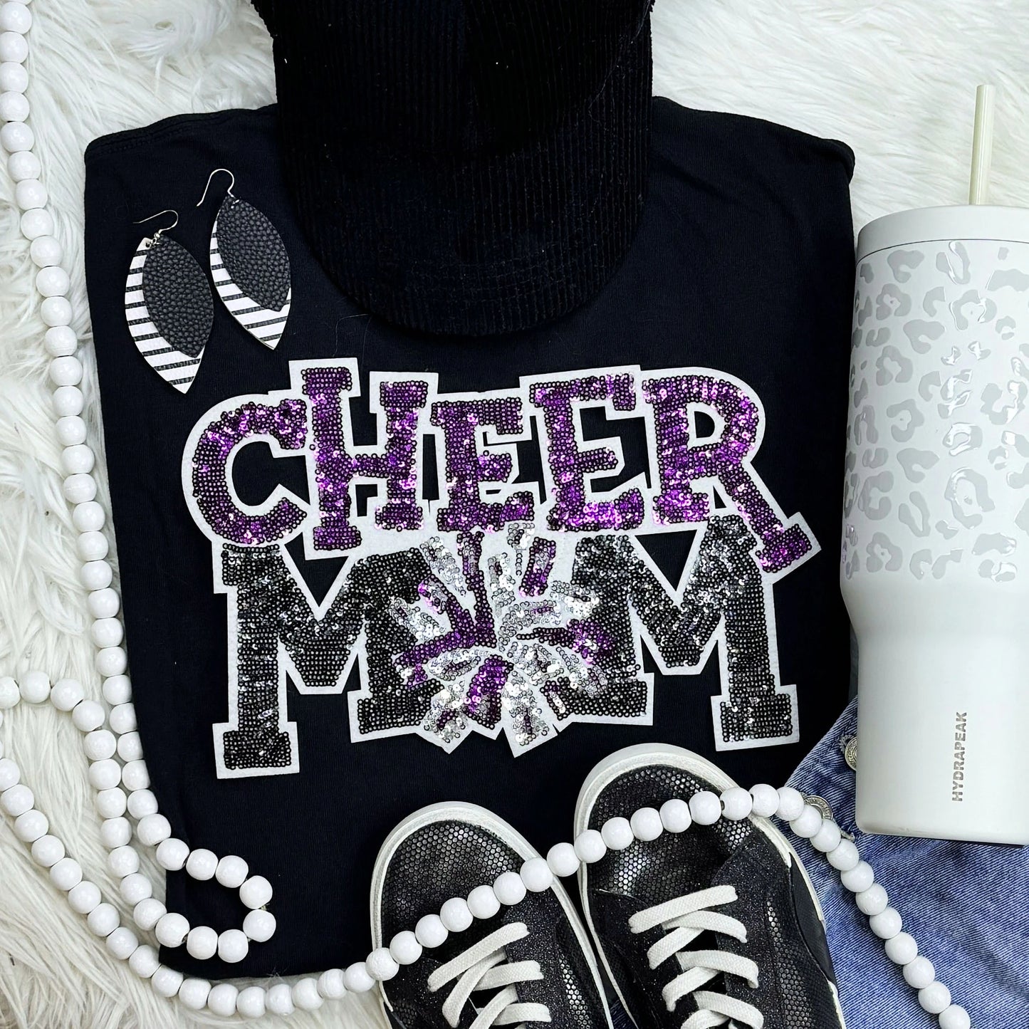 Cheer Mom Sequin Patch Tee | Multiple Team Colors