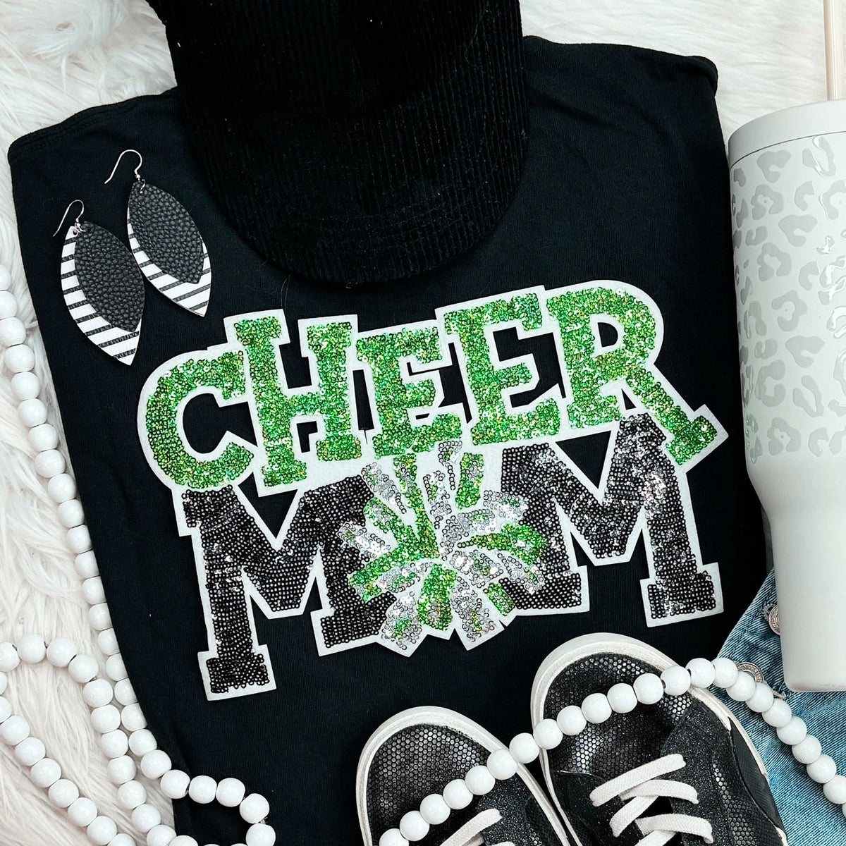 Cheer Mom Sequin Patch Tee | Multiple Team Colors