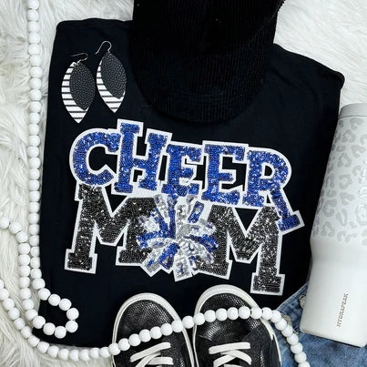 Cheer Mom Sequin Patch Tee | Multiple Team Colors