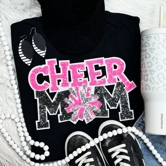 Cheer Mom Sequin Patch Tee | Multiple Team Colors