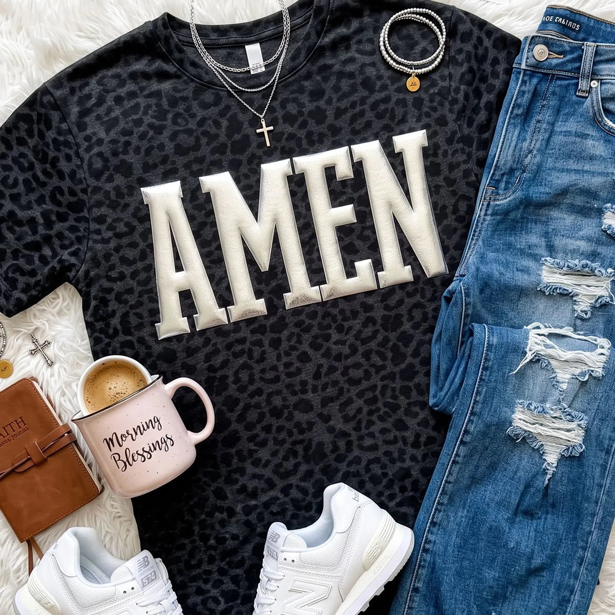 Amen Silver Metallic Puff Tee | Leopard Print