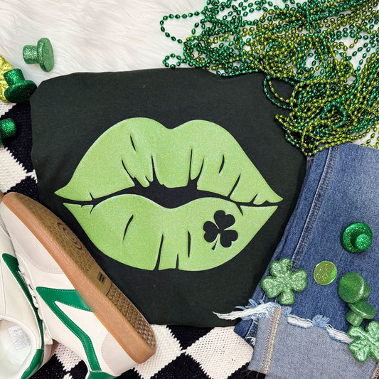 Glitter Lips Green PUFF Tee