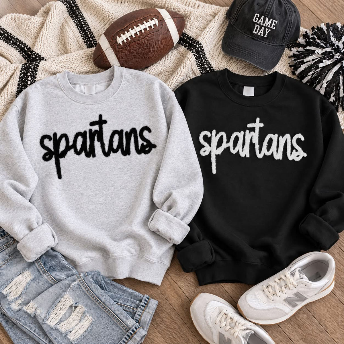 Custom Fuzzy Chenille Mascot Patch Sweatshirt or Tee | Personalized Game Day Shirt | School Spirit Top