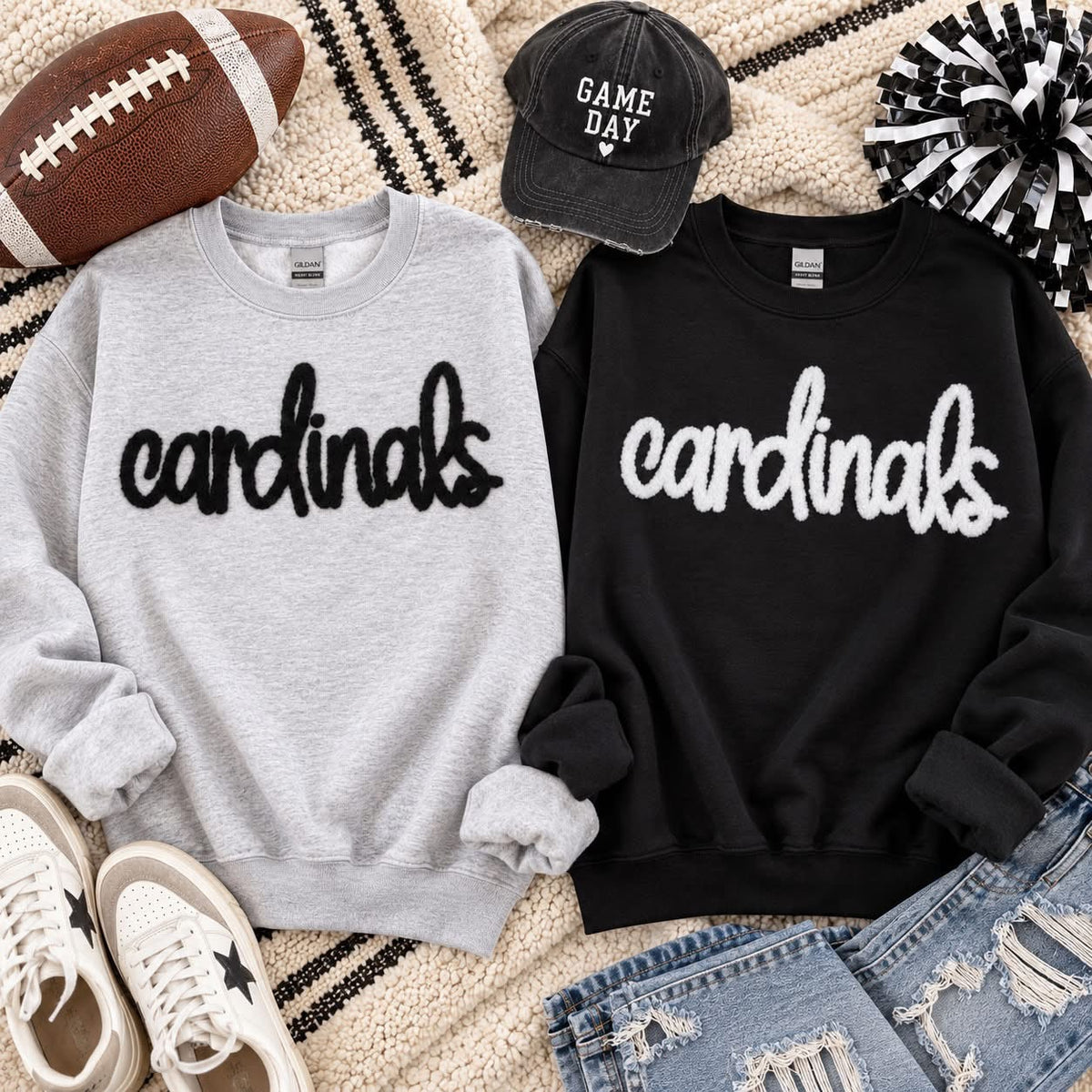 Custom Fuzzy Chenille Mascot Patch Sweatshirt or Tee | Personalized Game Day Shirt | School Spirit Top