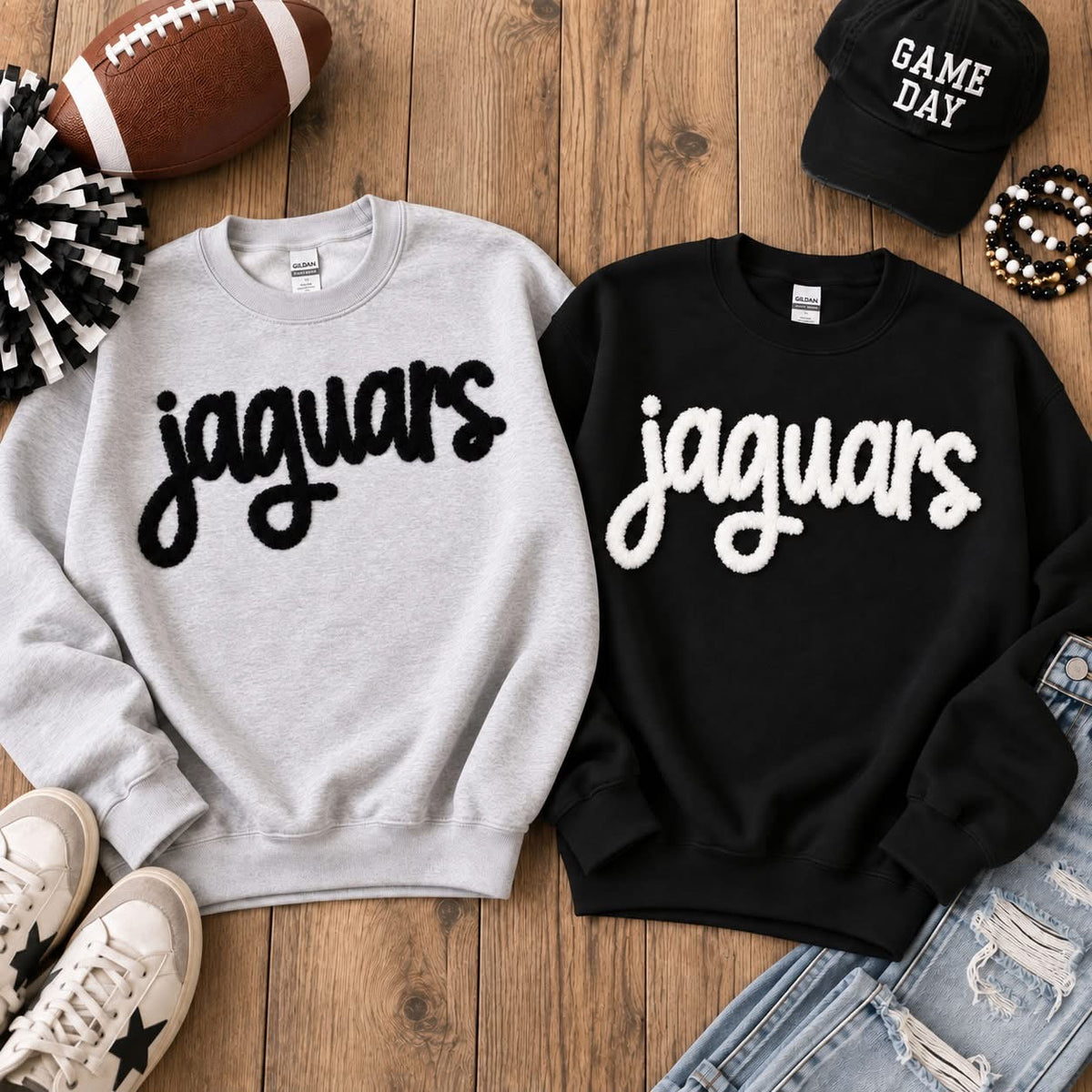 Custom Fuzzy Chenille Mascot Patch Sweatshirt or Tee | Personalized Game Day Shirt | School Spirit Top