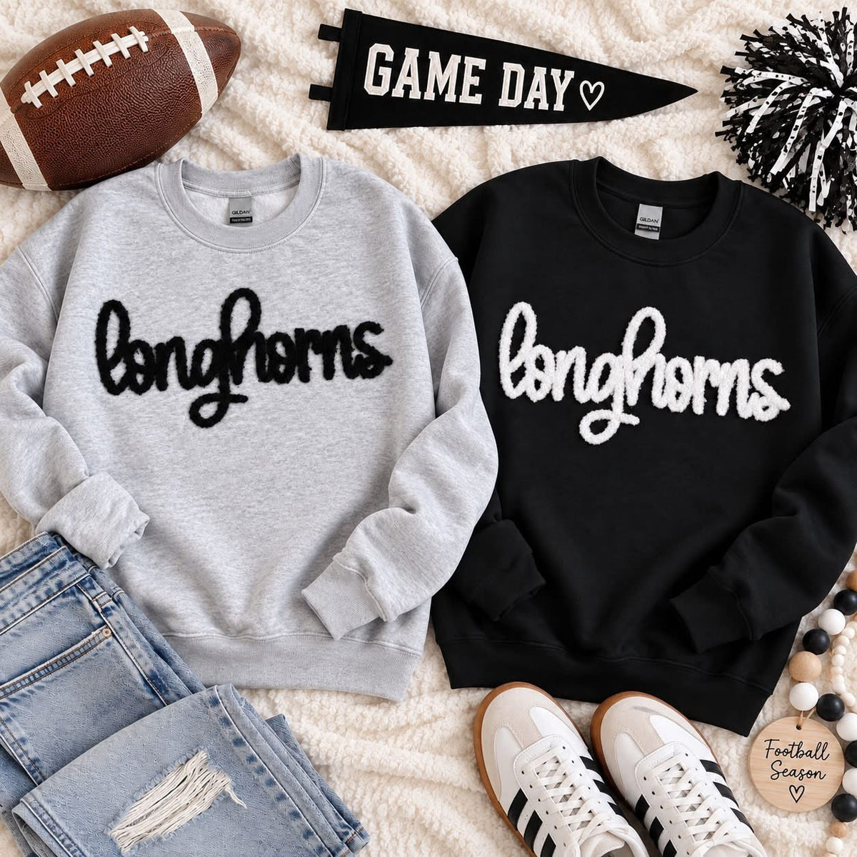 Custom Fuzzy Chenille Mascot Patch Sweatshirt or Tee | Personalized Game Day Shirt | School Spirit Top