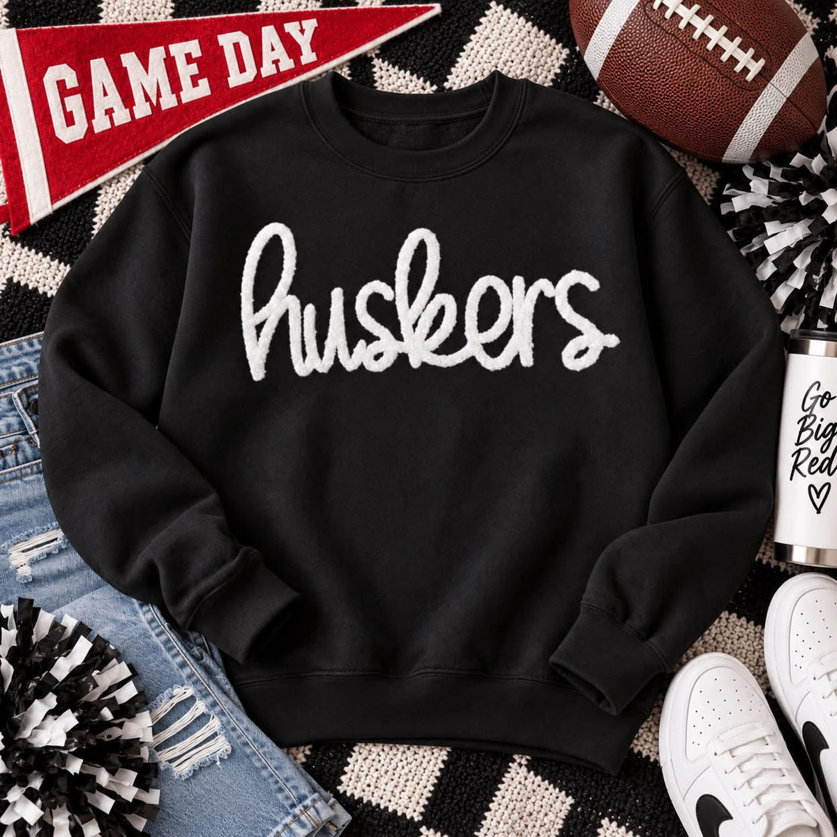 Custom Fuzzy Chenille Mascot Patch Sweatshirt or Tee | Personalized Game Day Shirt | School Spirit Top