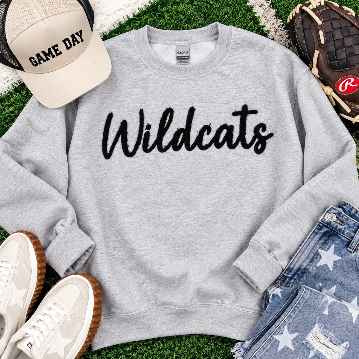 Custom Fuzzy Chenille Mascot Patch Sweatshirt or Tee | Personalized Game Day Shirt | School Spirit Top
