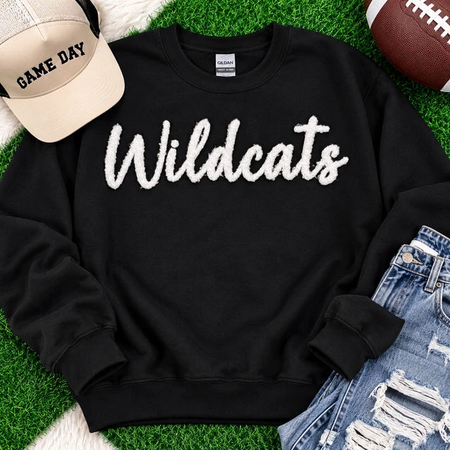 Custom Fuzzy Chenille Mascot Patch Sweatshirt or Tee | Personalized Game Day Shirt | School Spirit Top