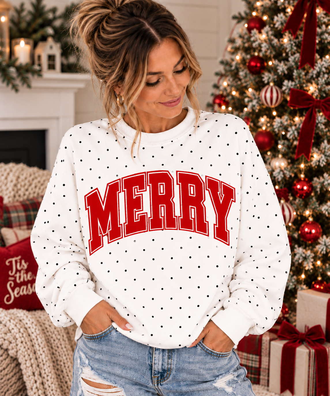 PREORDER | Custom Polka Dot Sweatshirt – Personalized Varsity Crewneck