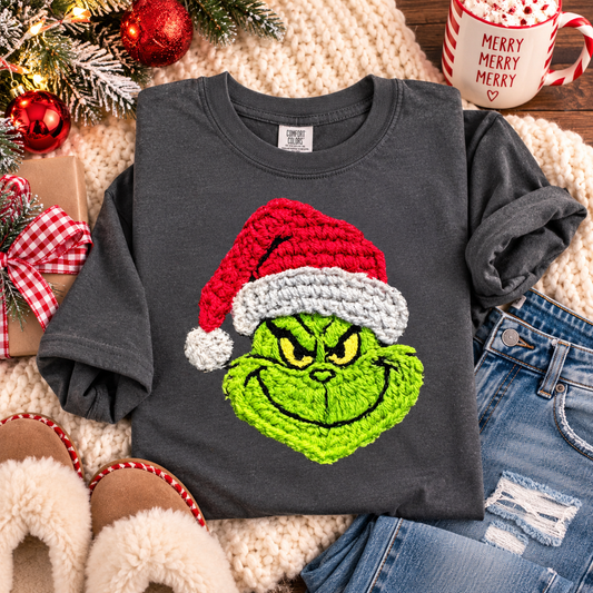 Faux Yarn Green Christmas Guy Graphic Tee