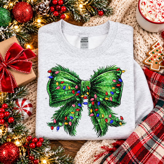 Green Guy Christmas Light Bow Sweatshirt