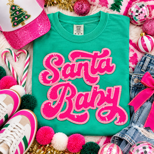 Santa Baby Sequin Patch |Christmas Tee