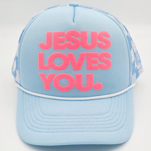 PUFF Jesus Loves You Checkered Foam Trucker Hat