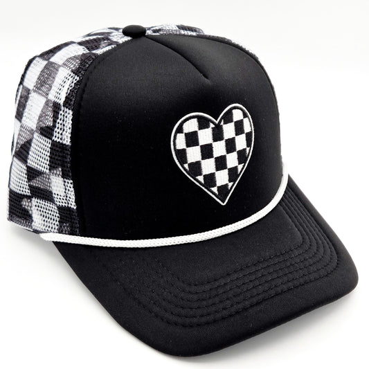 Checkered Heart Checkered Foam Trucker Hat