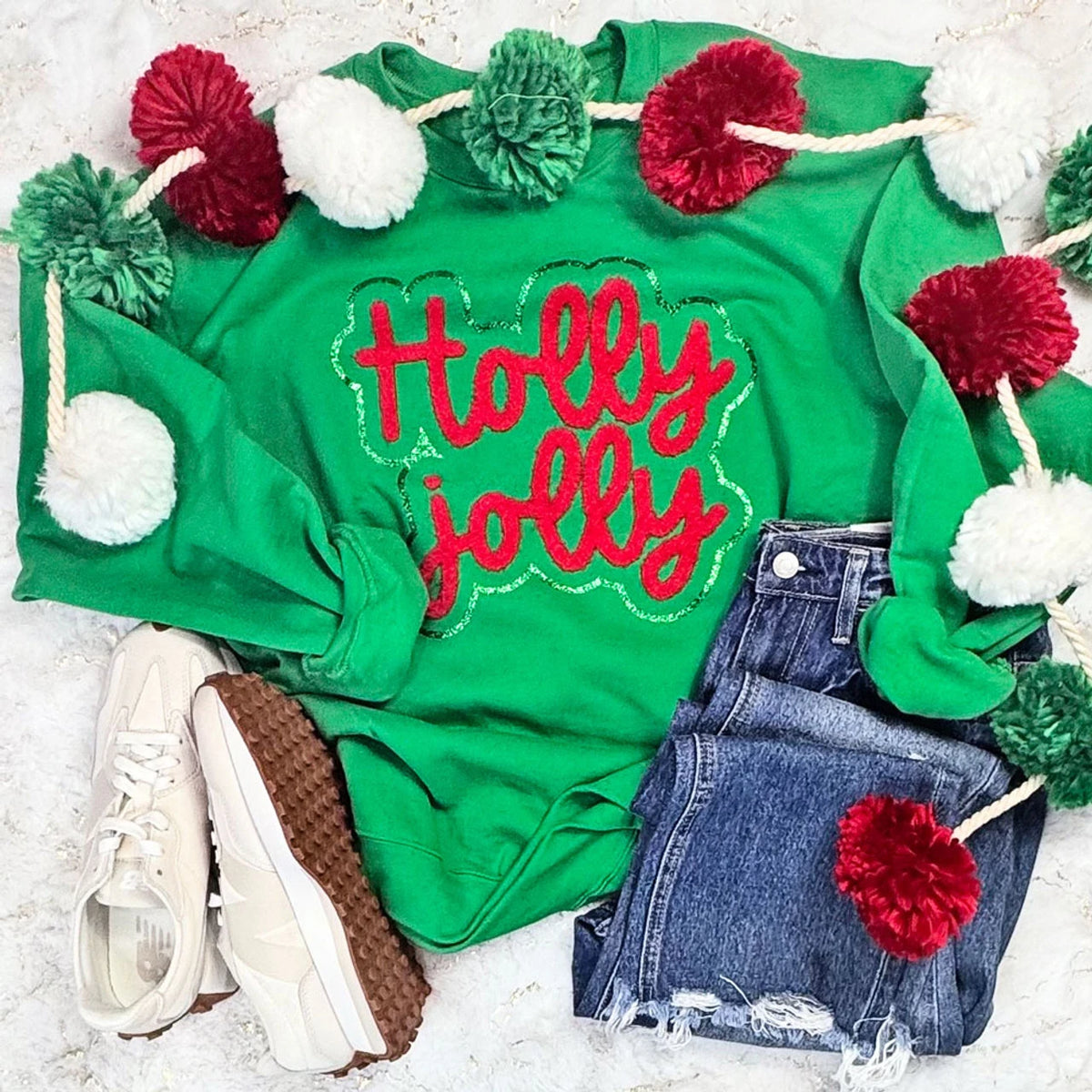 Holly Jolly Glitter & Fluffy Christmas Sweatshirt
