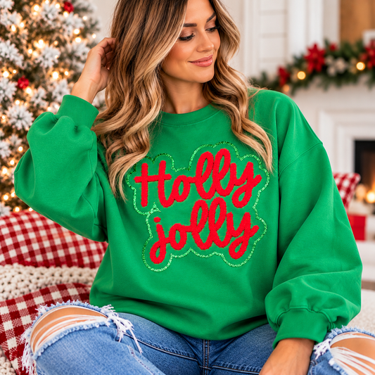 Holly Jolly Glitter & Fluffy Christmas Sweatshirt