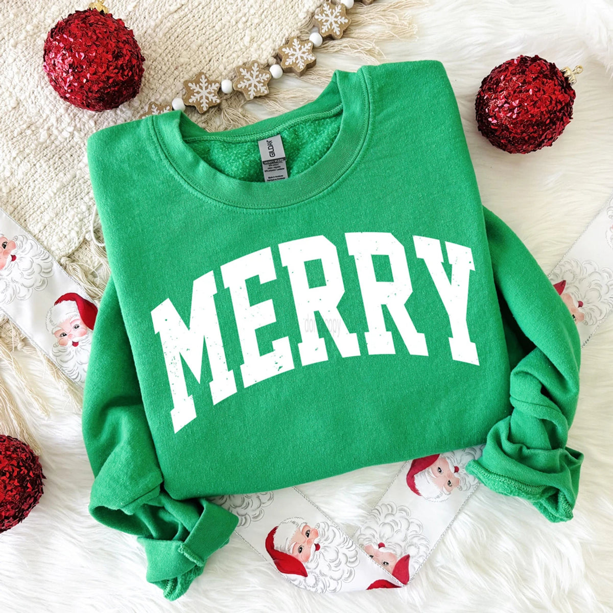 Distressed Merry Sweatshirt | Green Christmas Crewneck
