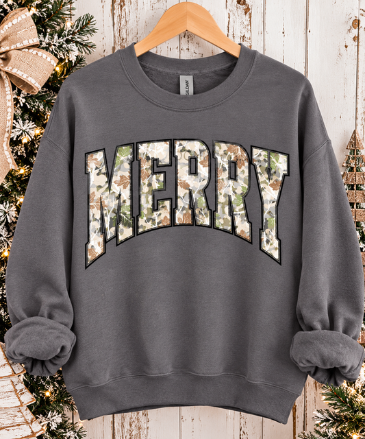 Camo Merry Sweatshirt | Christmas Camo Graphic Crewneck