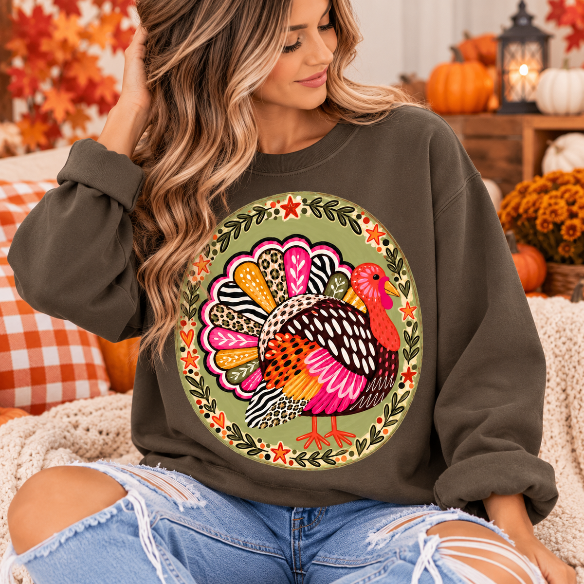 Talk Turkey To Me Colorful Fall Sweatshirt