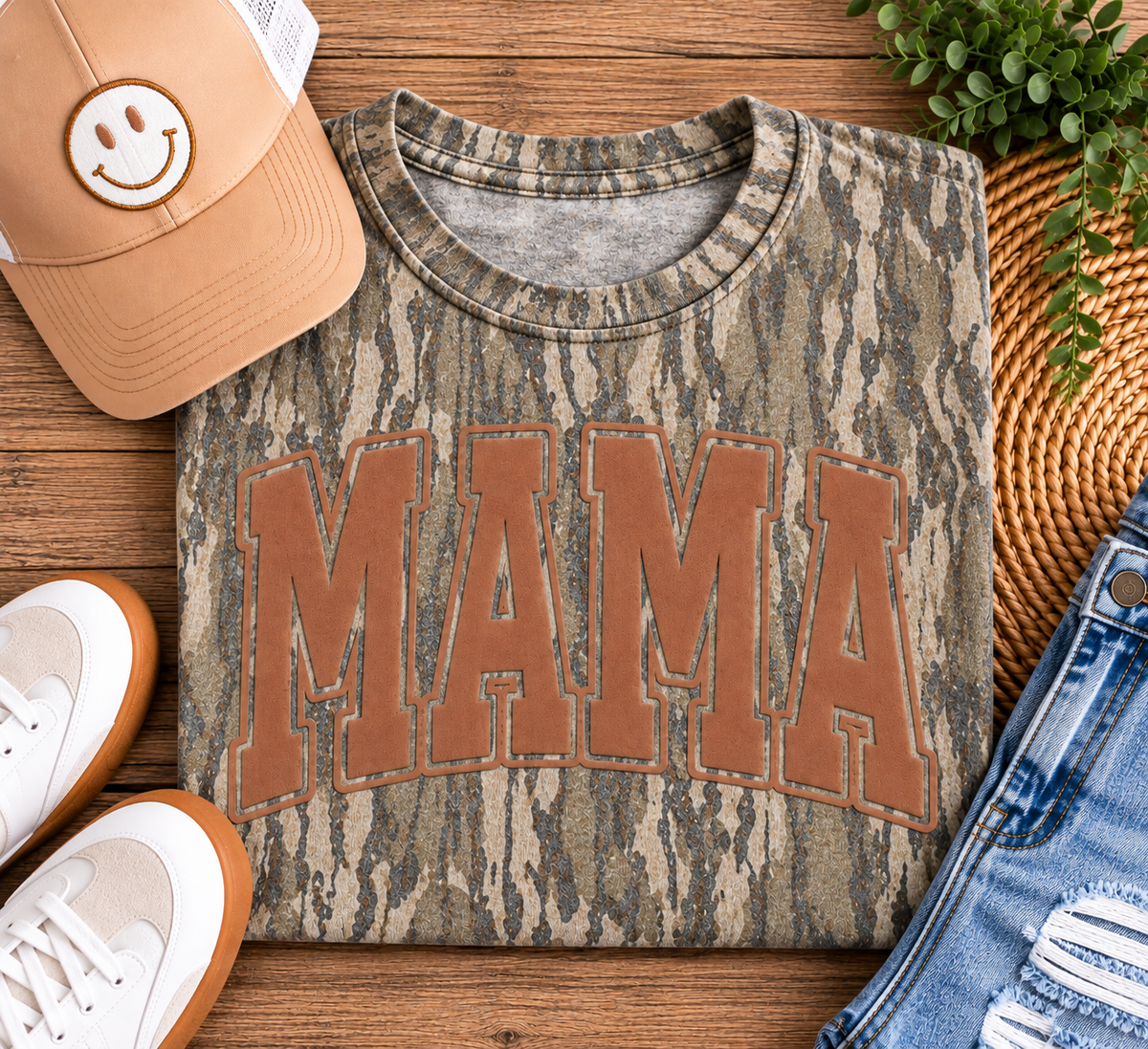 Authentic Mossy Oak Custom Camo Puff Tee | Personalized Varsity Graphic Shirt