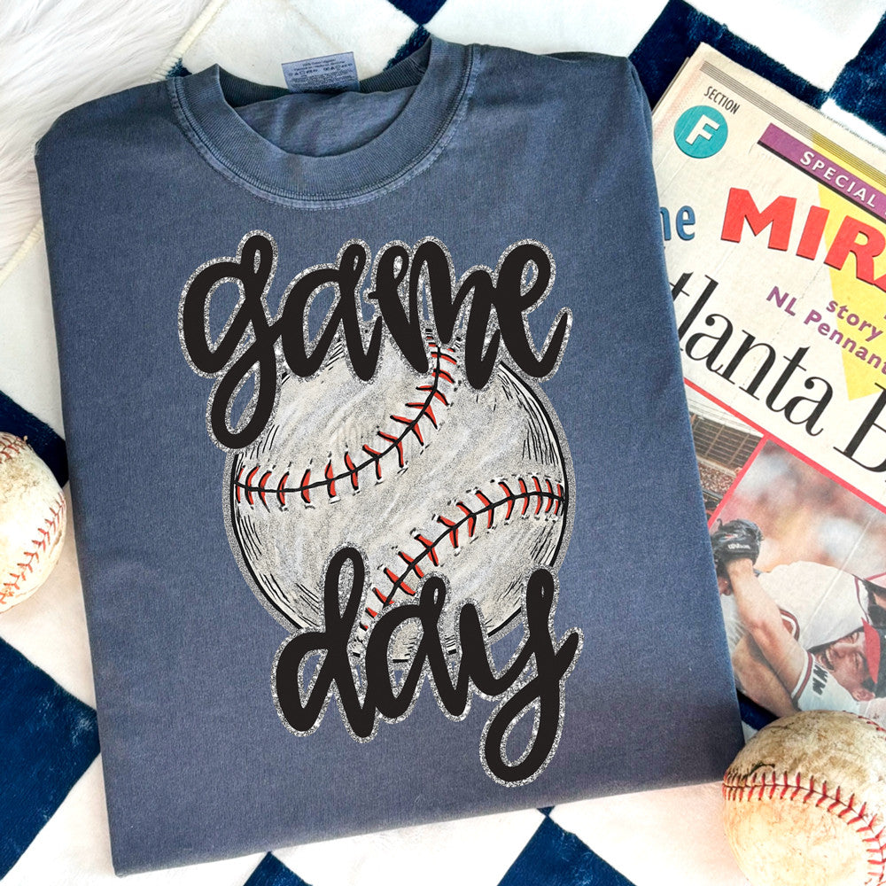 Faux Glitter Baseball Game Day Tee