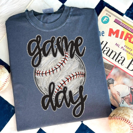 Faux Glitter Baseball Game Day Tee