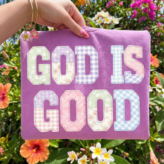 Faux Fabric Patchwork God Is Good Tee