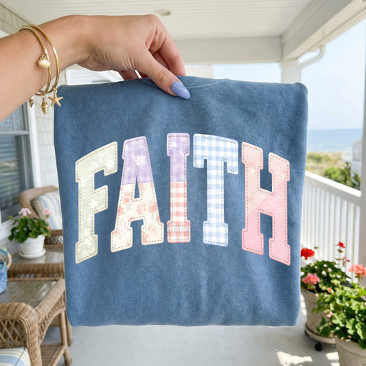 Faux Fabric Patchwork Faith Tee