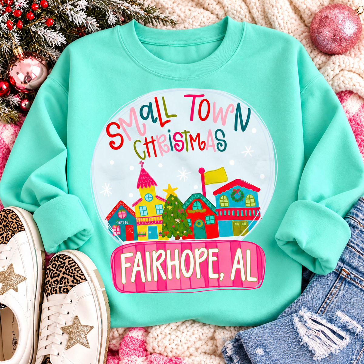 Custom Small Town Christmas Shirt & Sweatshirt | Personalized City & State Christmas