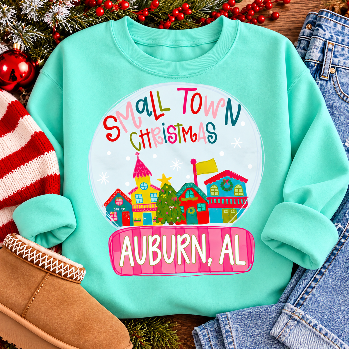 Custom Small Town Christmas Shirt & Sweatshirt | Personalized City & State Christmas