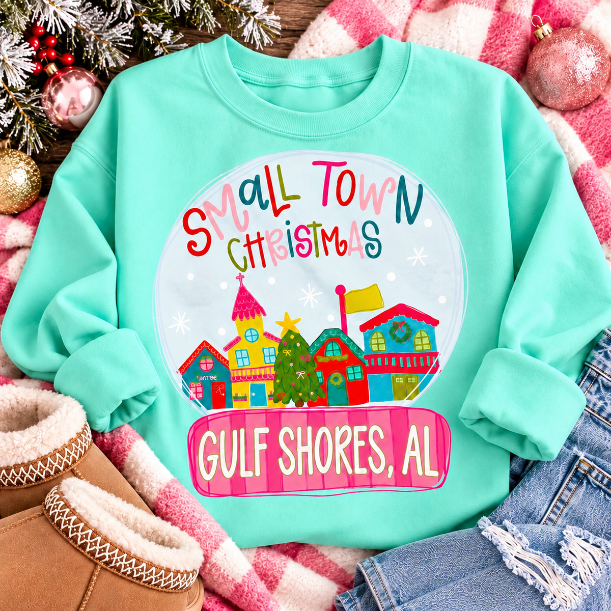 Custom Small Town Christmas Shirt & Sweatshirt | Personalized City & State Christmas