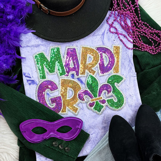 Mardi Gras Fleur De Lis Sequin Patch Tee