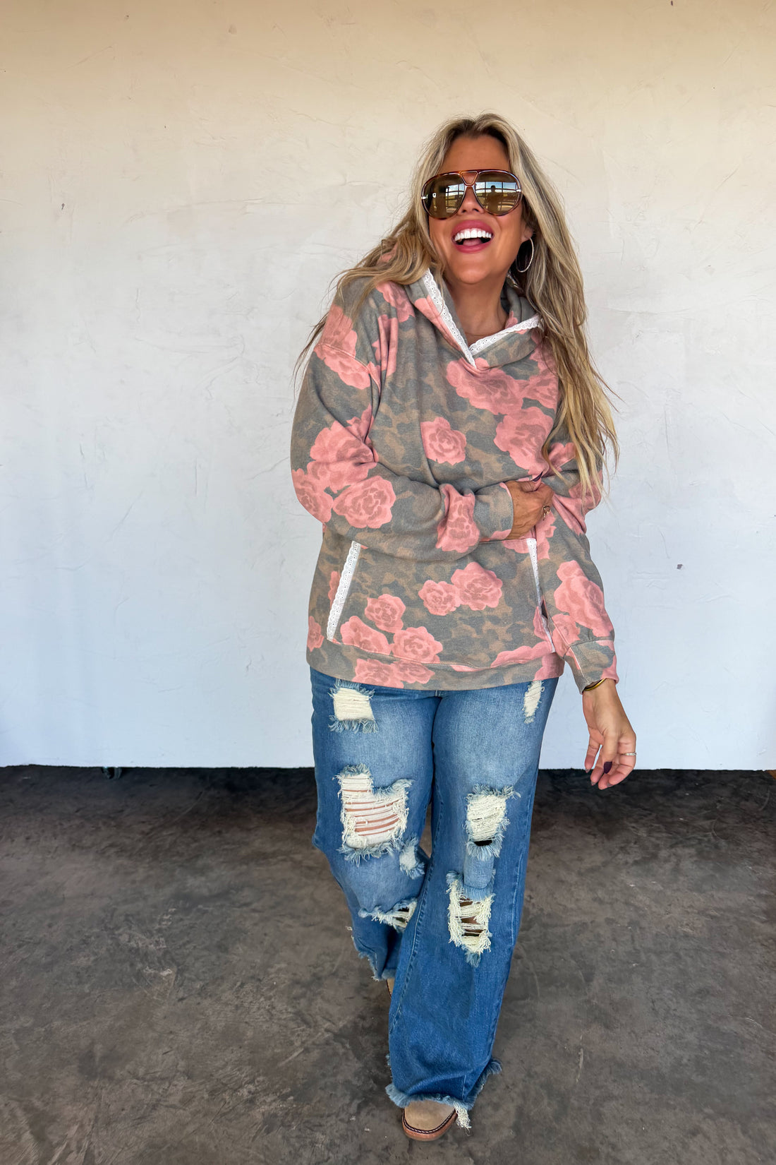 PREORDER- VINTAGE ROSE HOODIE / LACE DETAIL