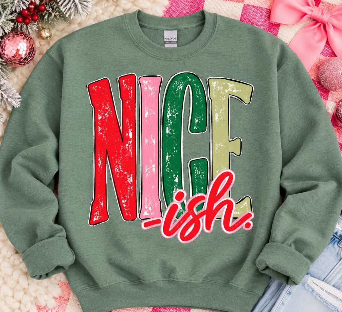 Nice-ish Christmas Graphic Sweatshirt | Funny Holiday Crewneck