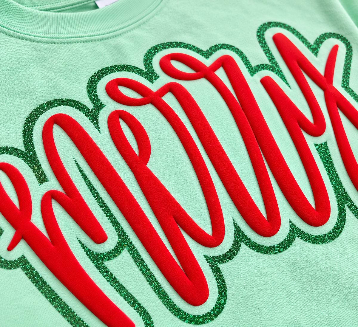 Merry Glitter & Puff Christmas Sweatshirt | Mint Green