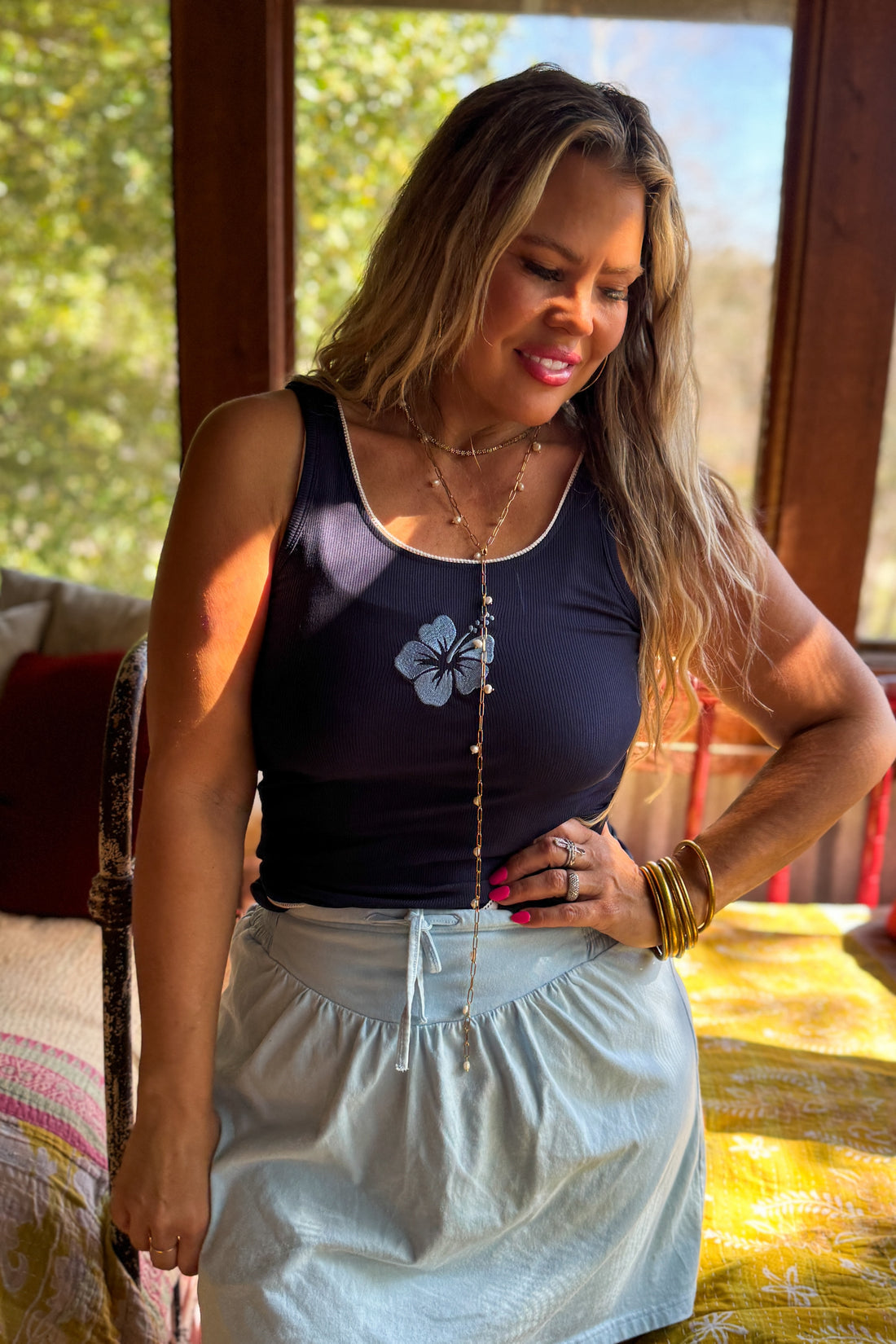 PREORDER- HIBISCUS RIBBED TANK