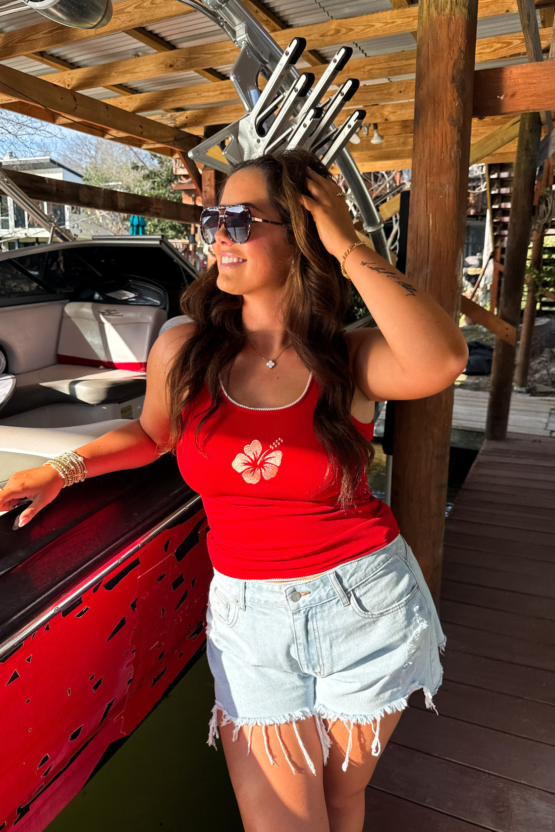 PREORDER- HIBISCUS RIBBED TANK