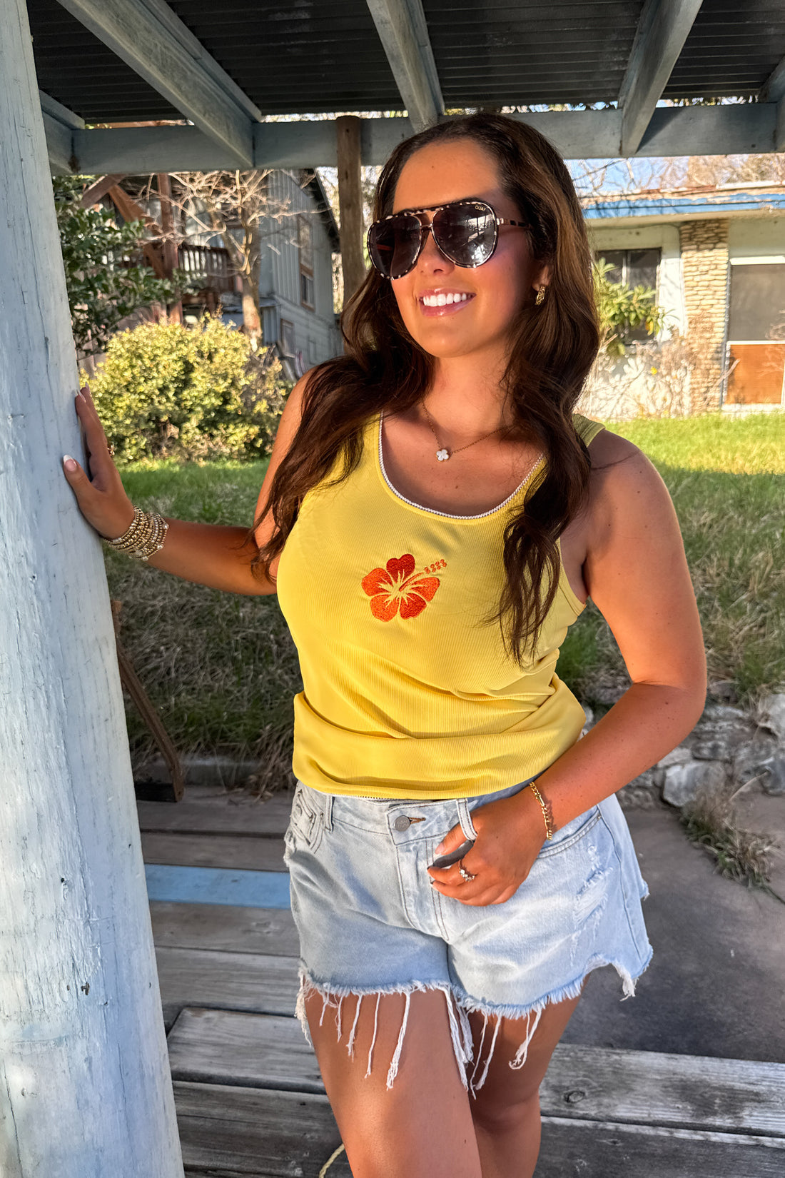 PREORDER- HIBISCUS RIBBED TANK