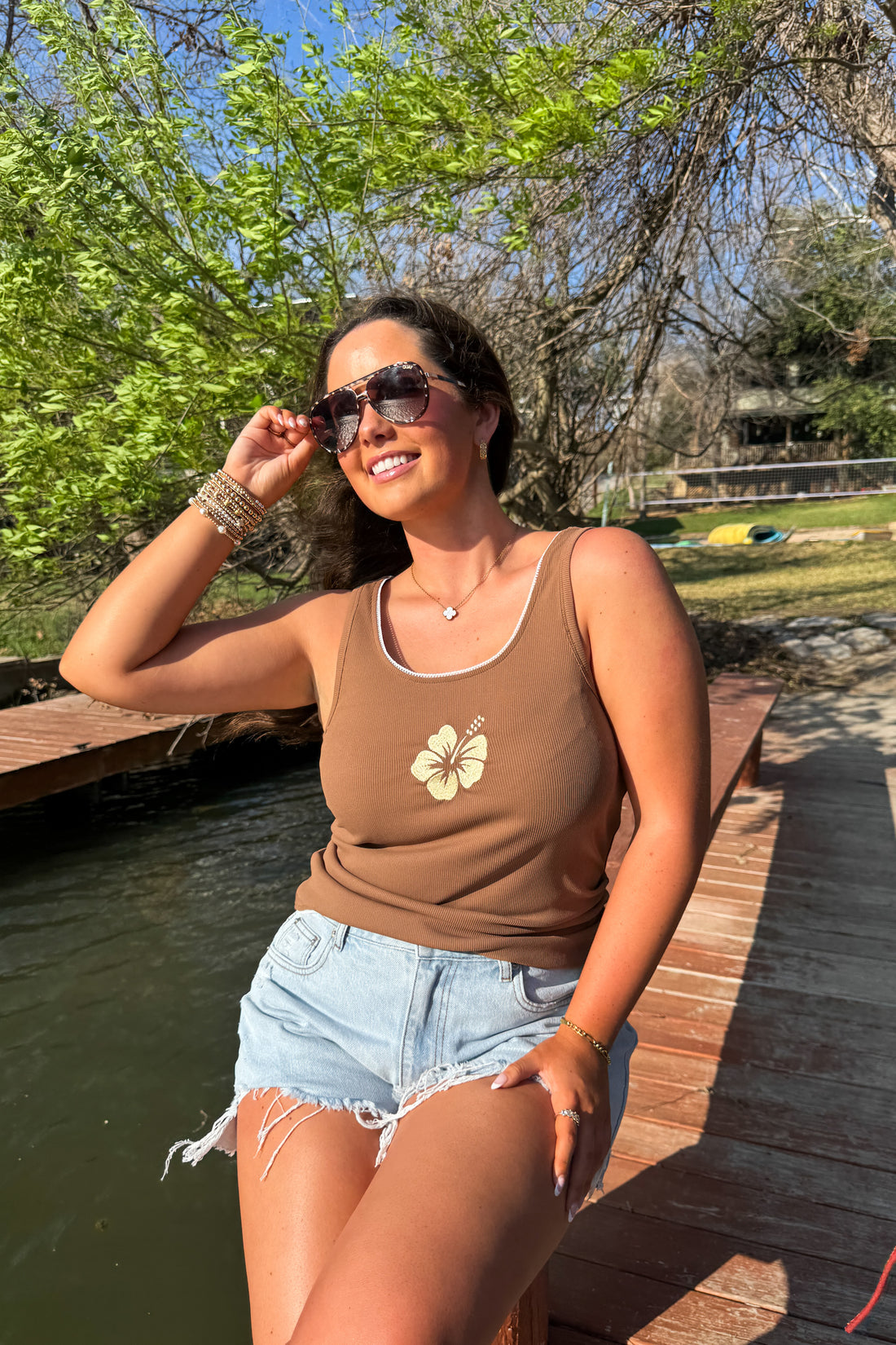 PREORDER- HIBISCUS RIBBED TANK