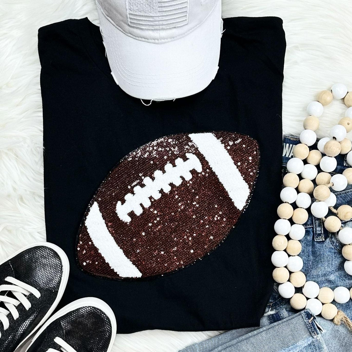 Sequin Football Chenille Patch Tee