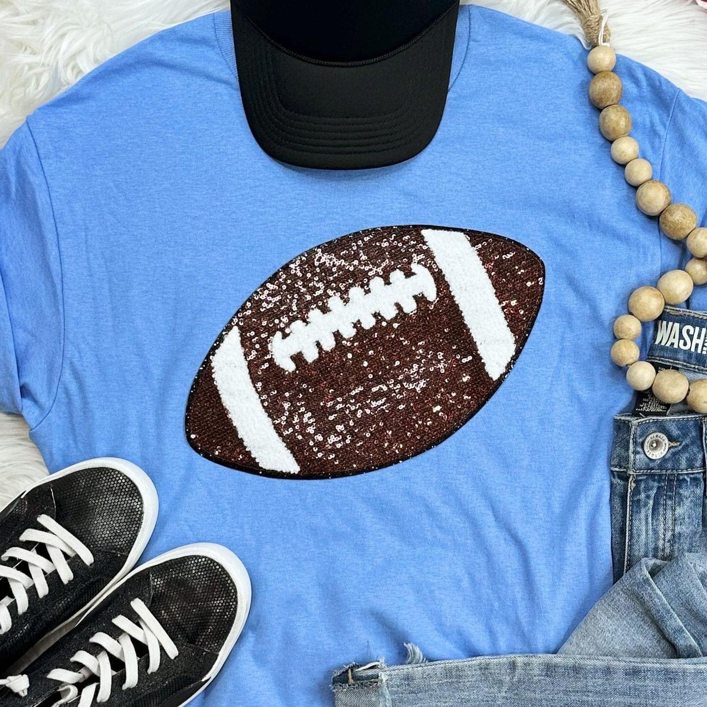 Sequin Football Chenille Patch Tee