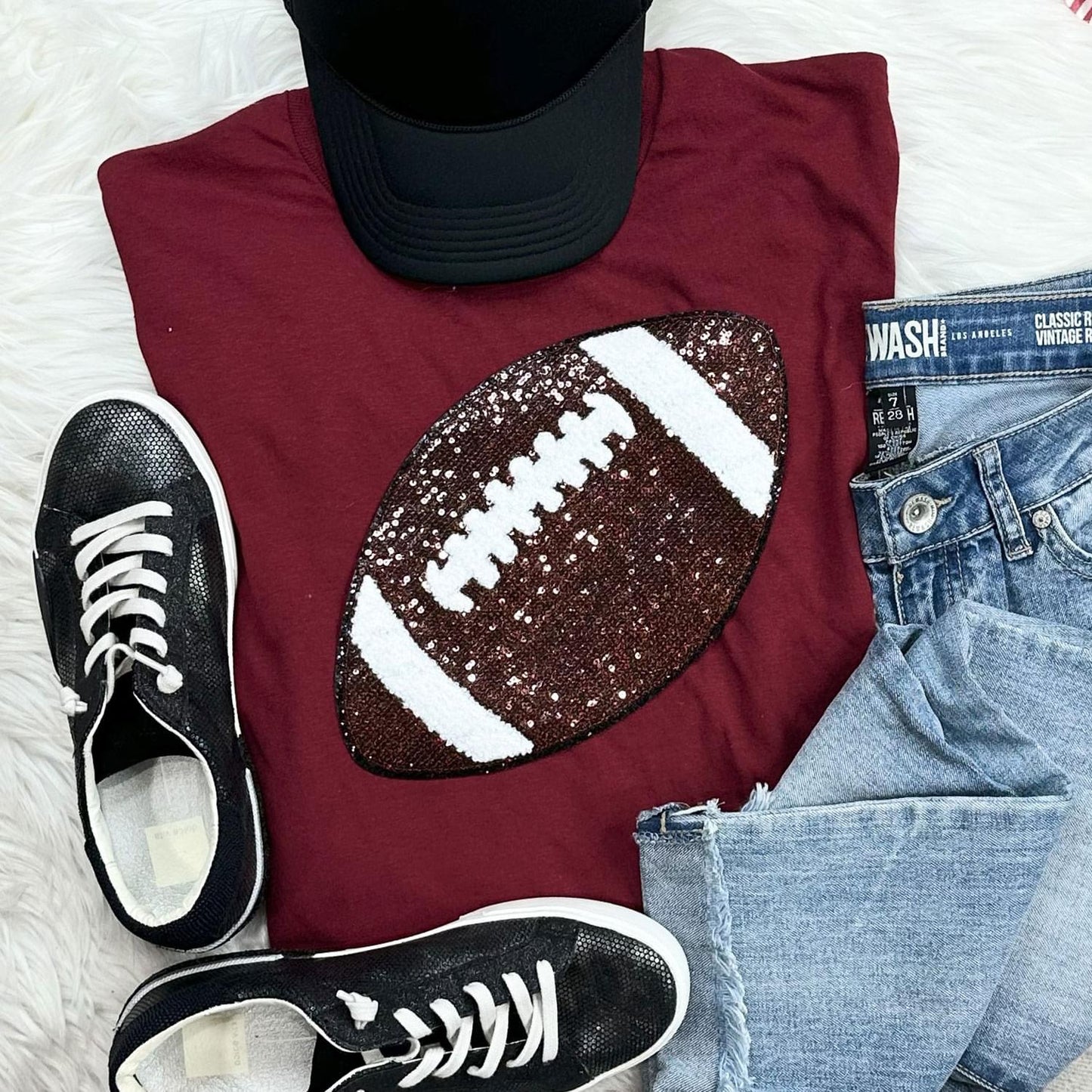 Sequin Football Chenille Patch Tee