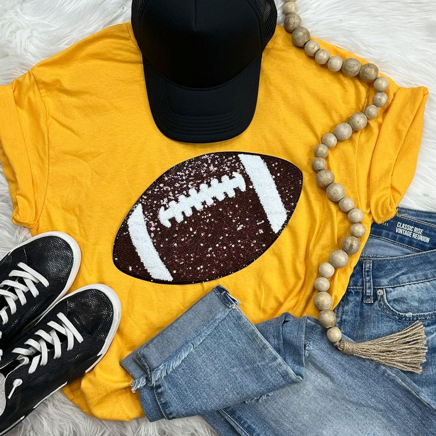 Sequin Football Chenille Patch Tee